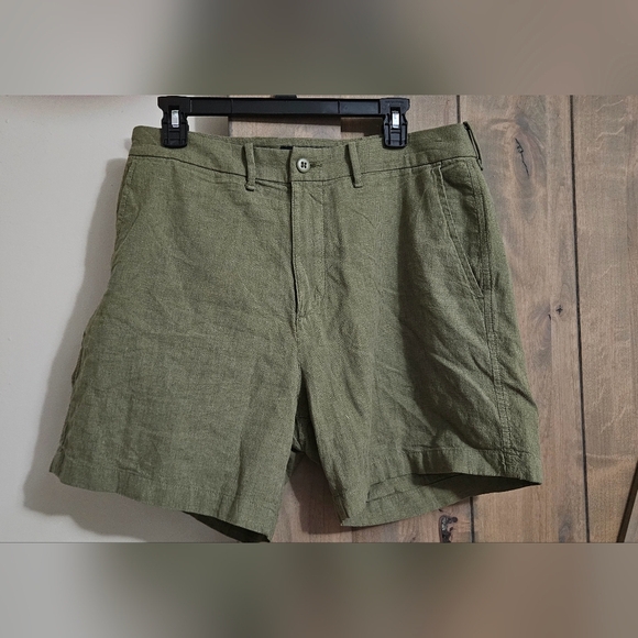 ABERCROMBIE & FITCH Linen Blend Plaint Front 5" Shorts. Olive Green.Size 33 NWT - Picture 10 of 14